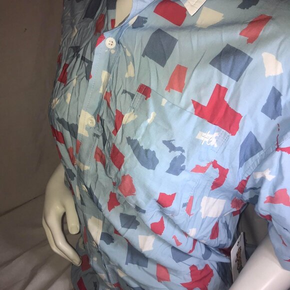 Tipsy Elves Mens USA American States Patterned Light Blue Button Up Size XL - Picture 2 of 6